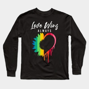 Love Always Wins Rainbow Sunflower Heart Melting - Lgbt Long Sleeve T-Shirt